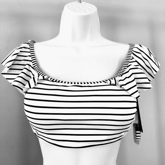 Vince Camuto Womens Bikini Set Stripes Ruffle Shoulder - Picture 2 of 8